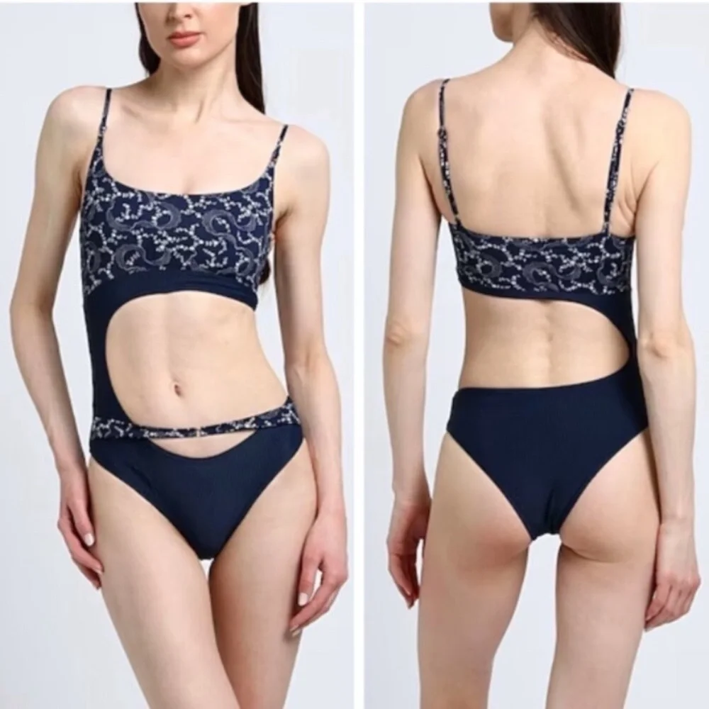 Frankie's Bikinis Navy Blue Floral One Piece